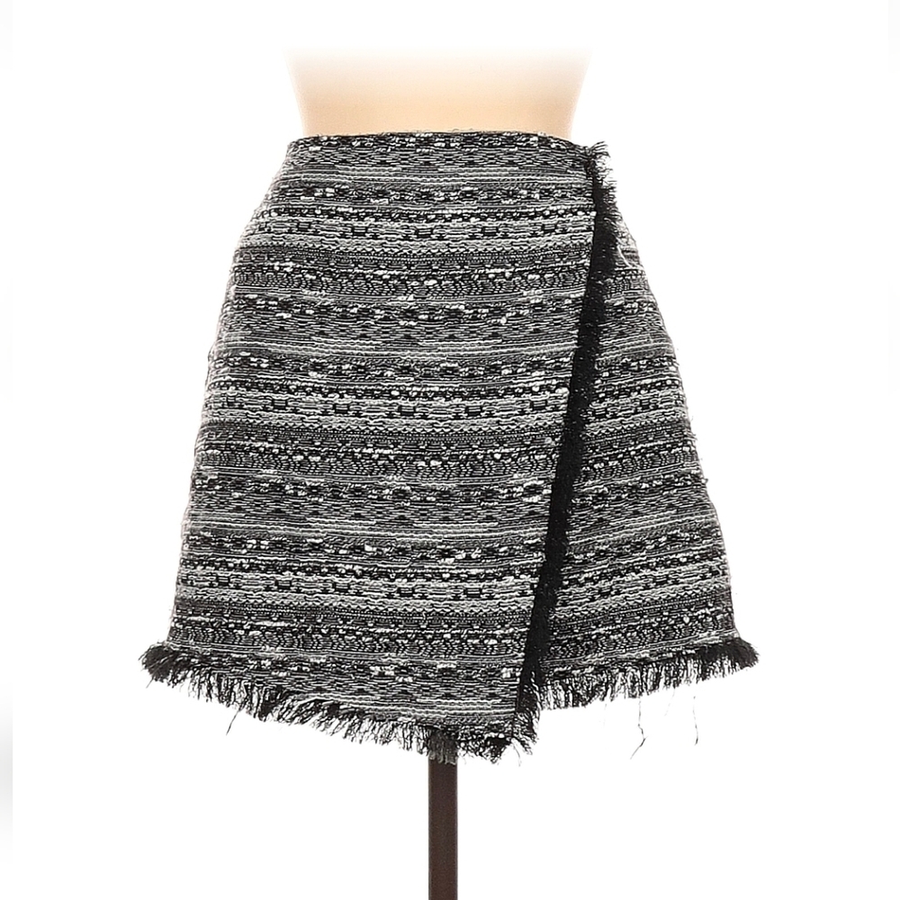 Sam Edelman Black & White Tweed Wrap Skort with Fringe Trim